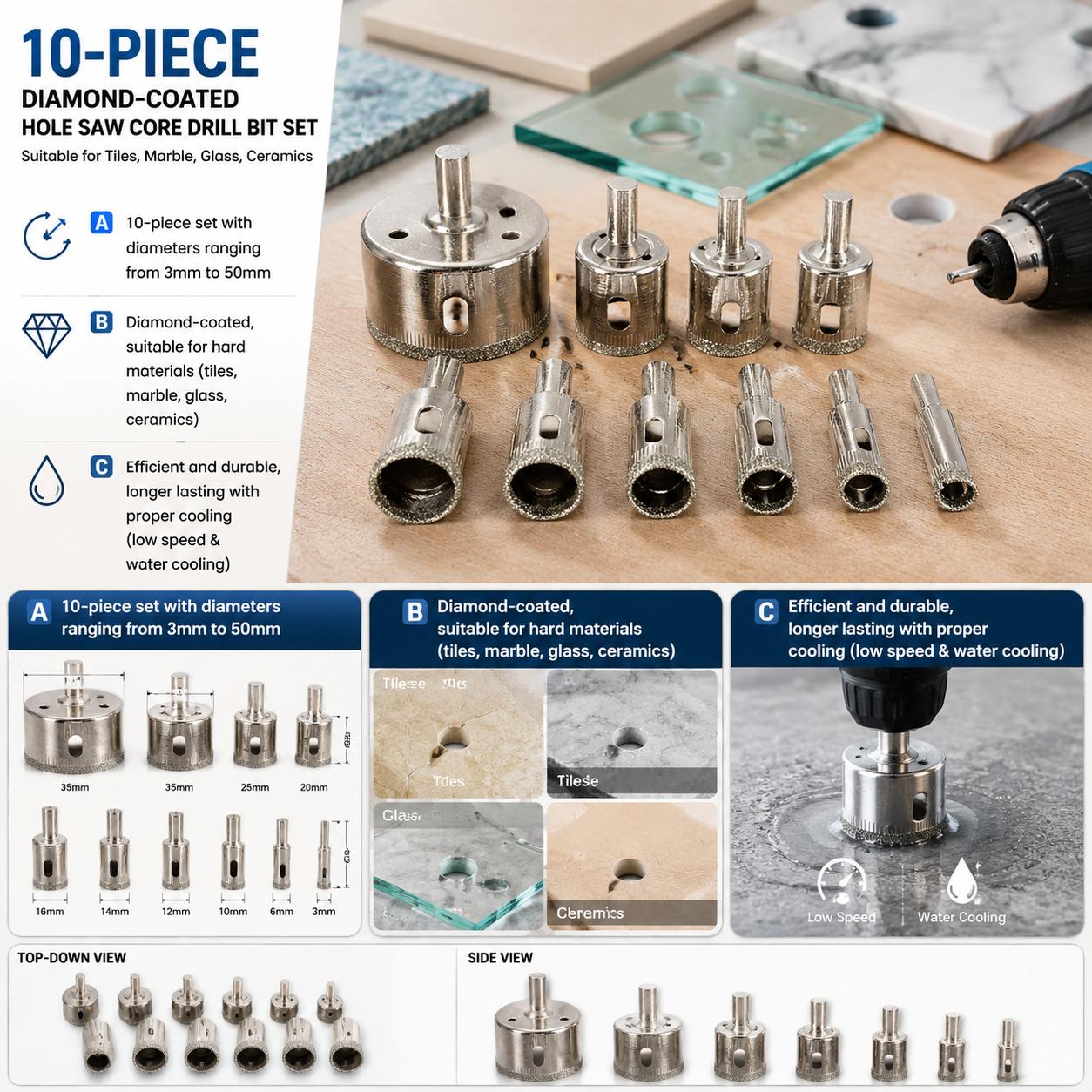 Diamantbeschichtetes Bohrerset – Home Improvement Stores Bewertung und Preis